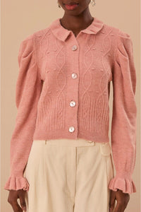 Cardigan à volants en maille - Rose