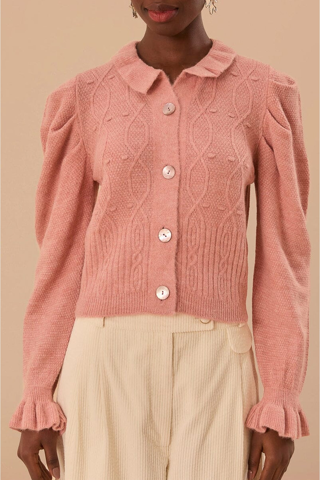 Cardigan à volants en maille - Rose