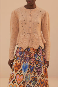 Cardigan à volants en maille - Beige