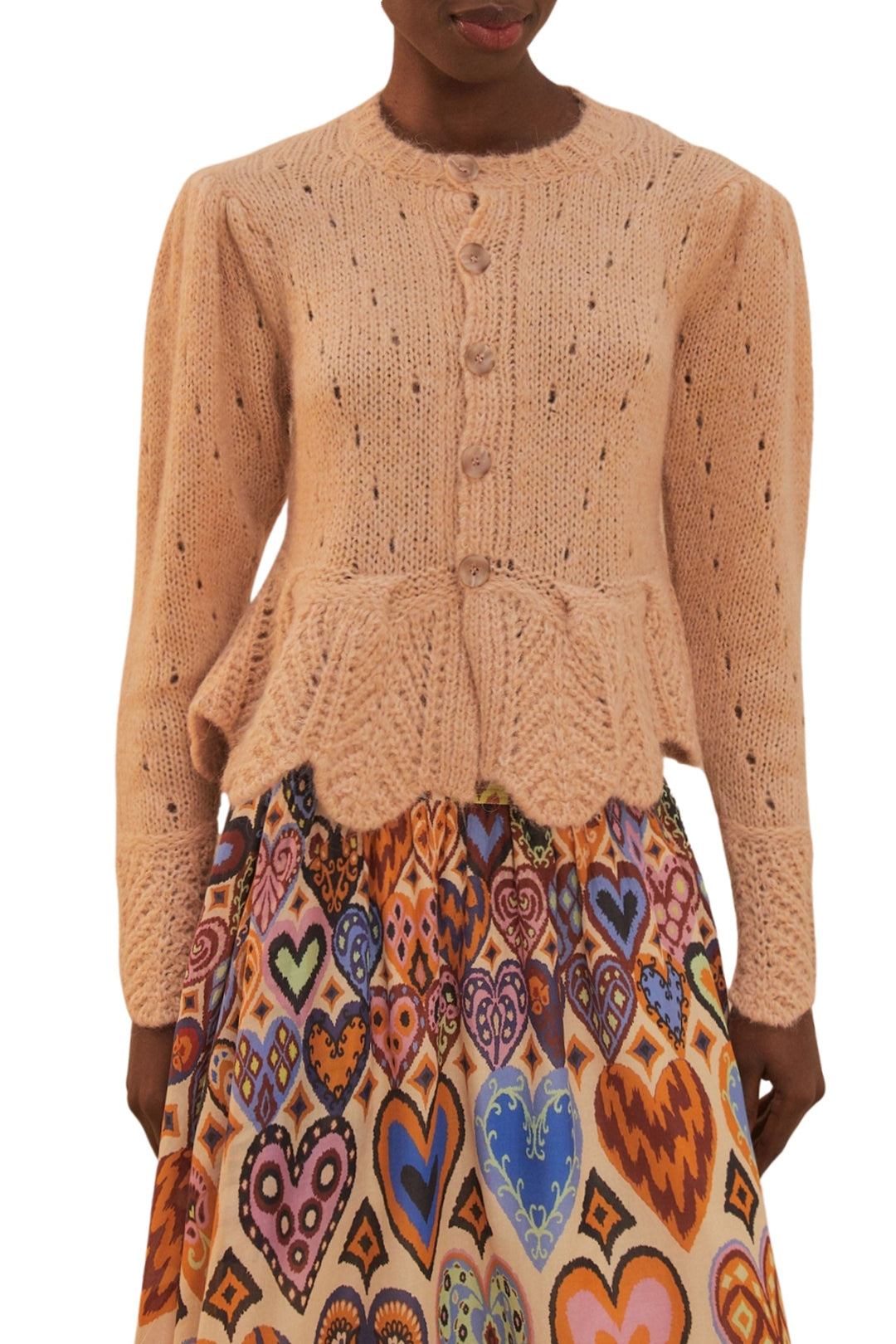 Cardigan à volants en maille - Beige