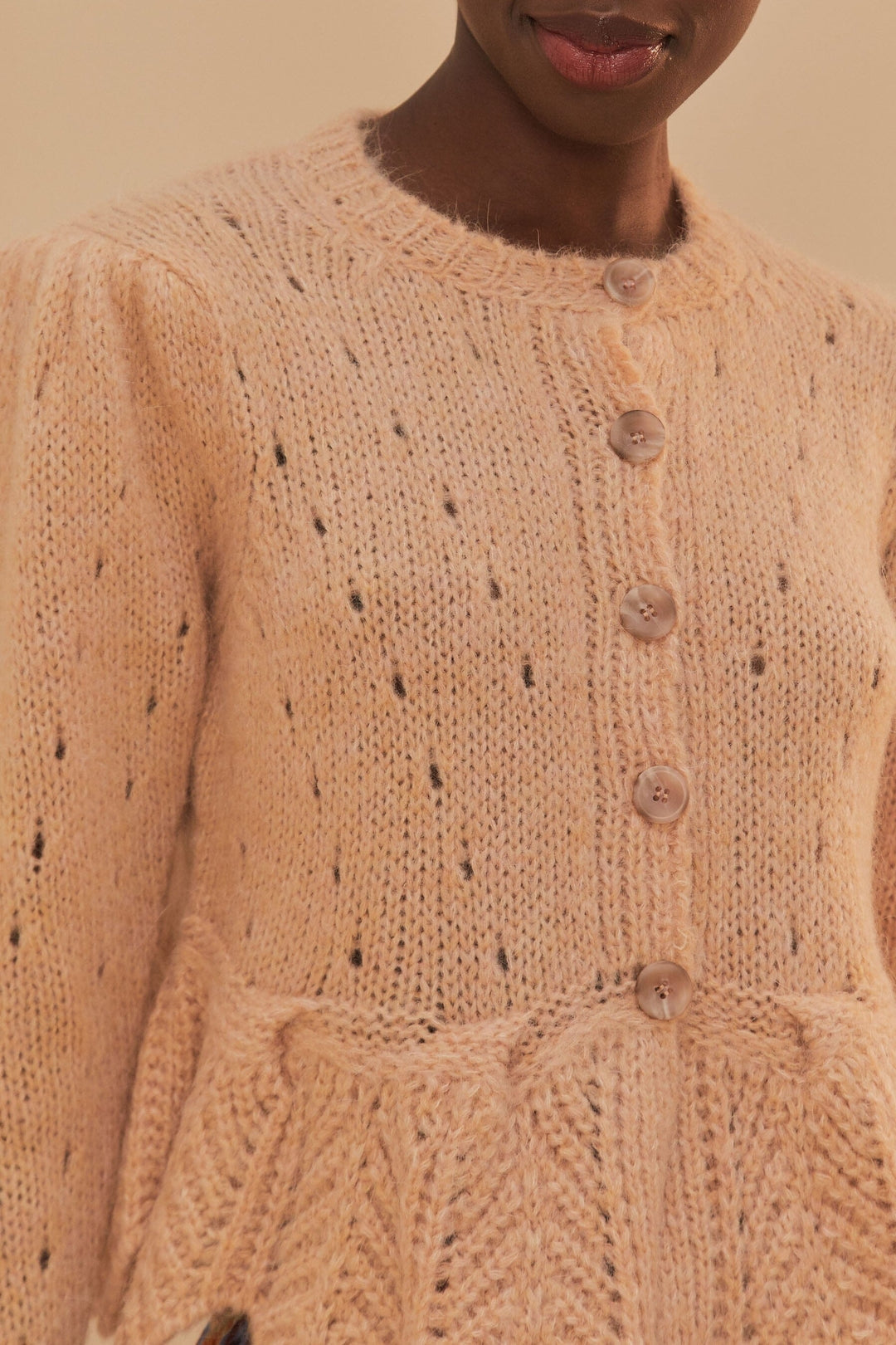 Cardigan à volants en maille - Beige