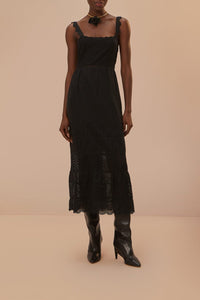 Robe longue en dentelle crochetée - Noir