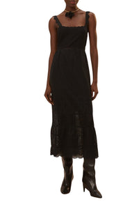Robe longue en dentelle crochetée - Noir