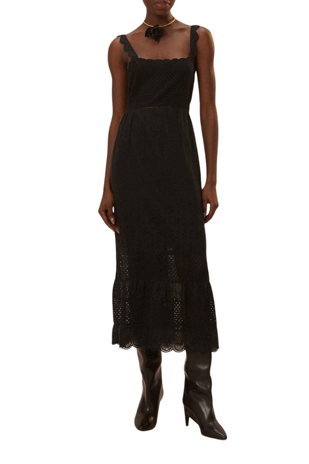 Robe longue en dentelle crochetée - Noir