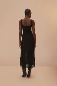 Robe longue en dentelle crochetée - Noir
