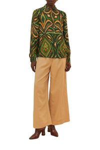 Pantalon surpiqué taille basse en coton - Beige