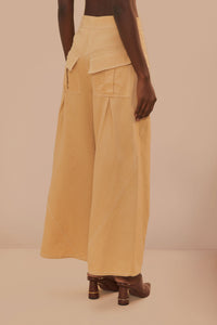 Pantalon surpiqué taille basse en coton - Beige