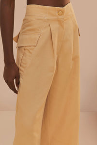 Pantalon surpiqué taille basse en coton - Beige