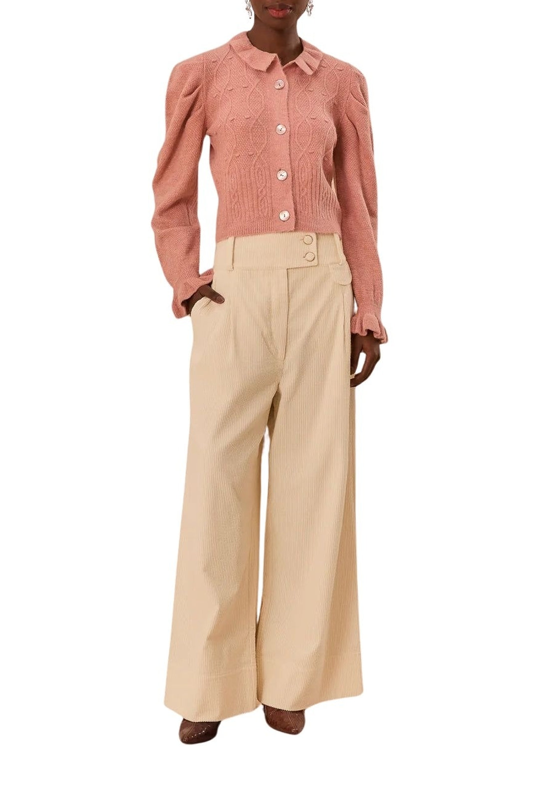 Pantalon à double ceinture en coton - Beige