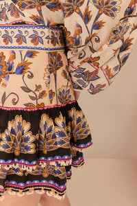 Jupe longue Ainika à fleurs en coton - Bleu