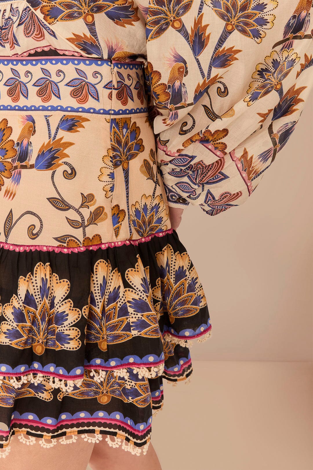 Jupe longue Ainika à fleurs en coton - Bleu