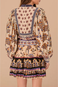 Jupe longue Ainika à fleurs en coton - Bleu