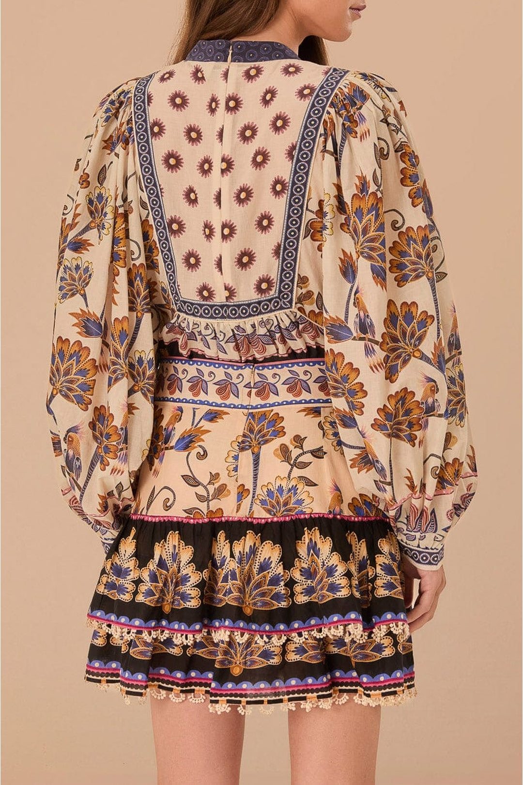 Jupe longue Ainika à fleurs en coton - Bleu