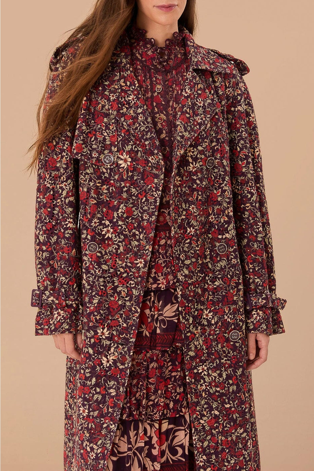 Trenchcoat ajouré Chelsea Garden en coton - Bordeaux