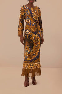 Robe longue à motif de cœurs - Marron