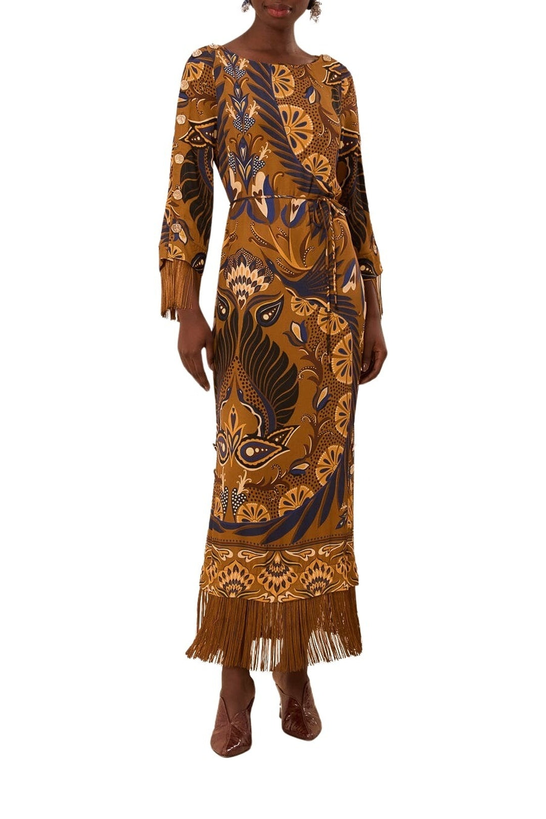 Robe longue à motif de cœurs - Marron