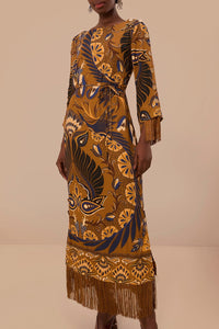 Robe longue à motif de cœurs - Marron