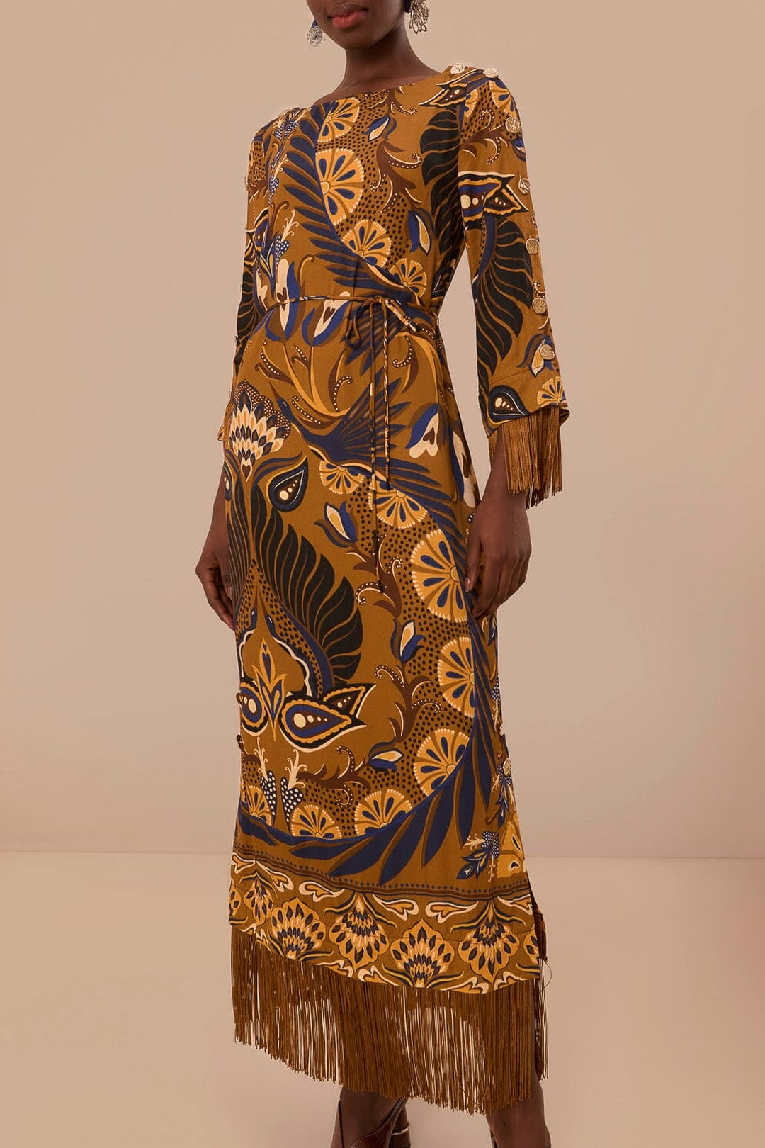 Robe longue à motif de cœurs - Marron