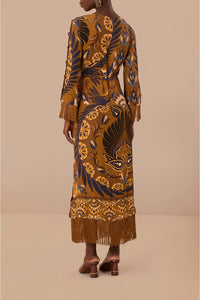 Robe longue à motif de cœurs - Marron