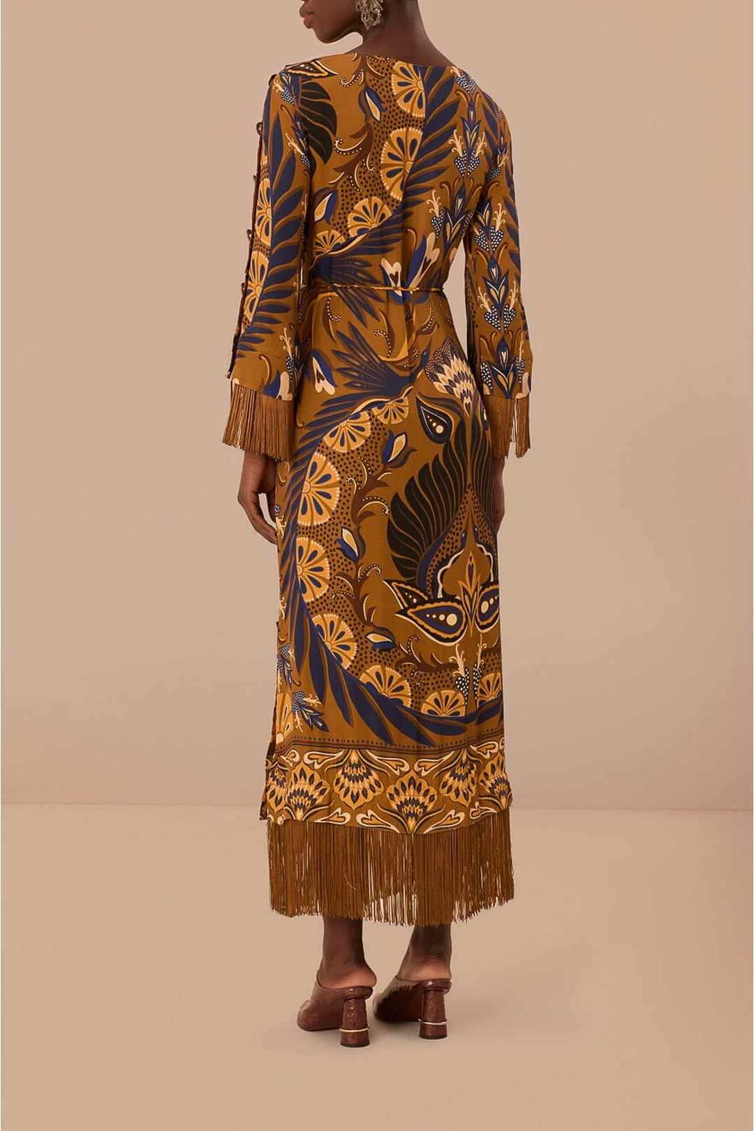 Robe longue à motif de cœurs - Marron