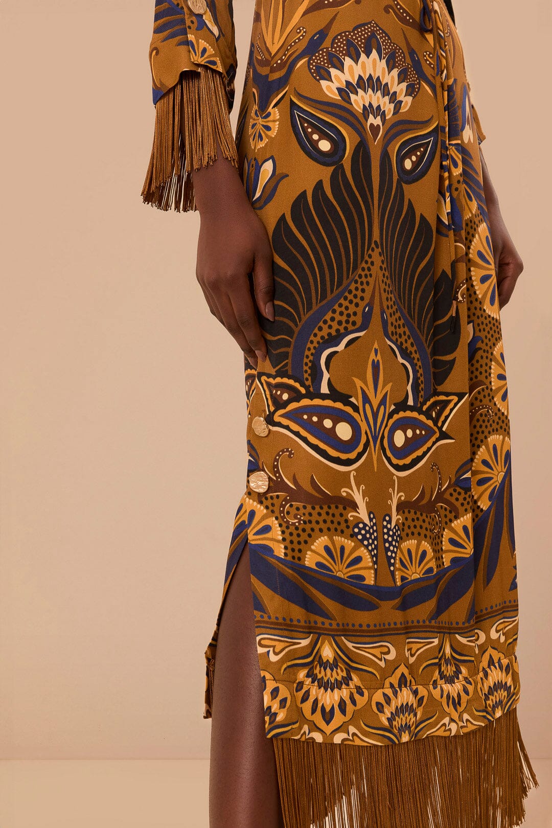 Robe longue à motif de cœurs - Marron