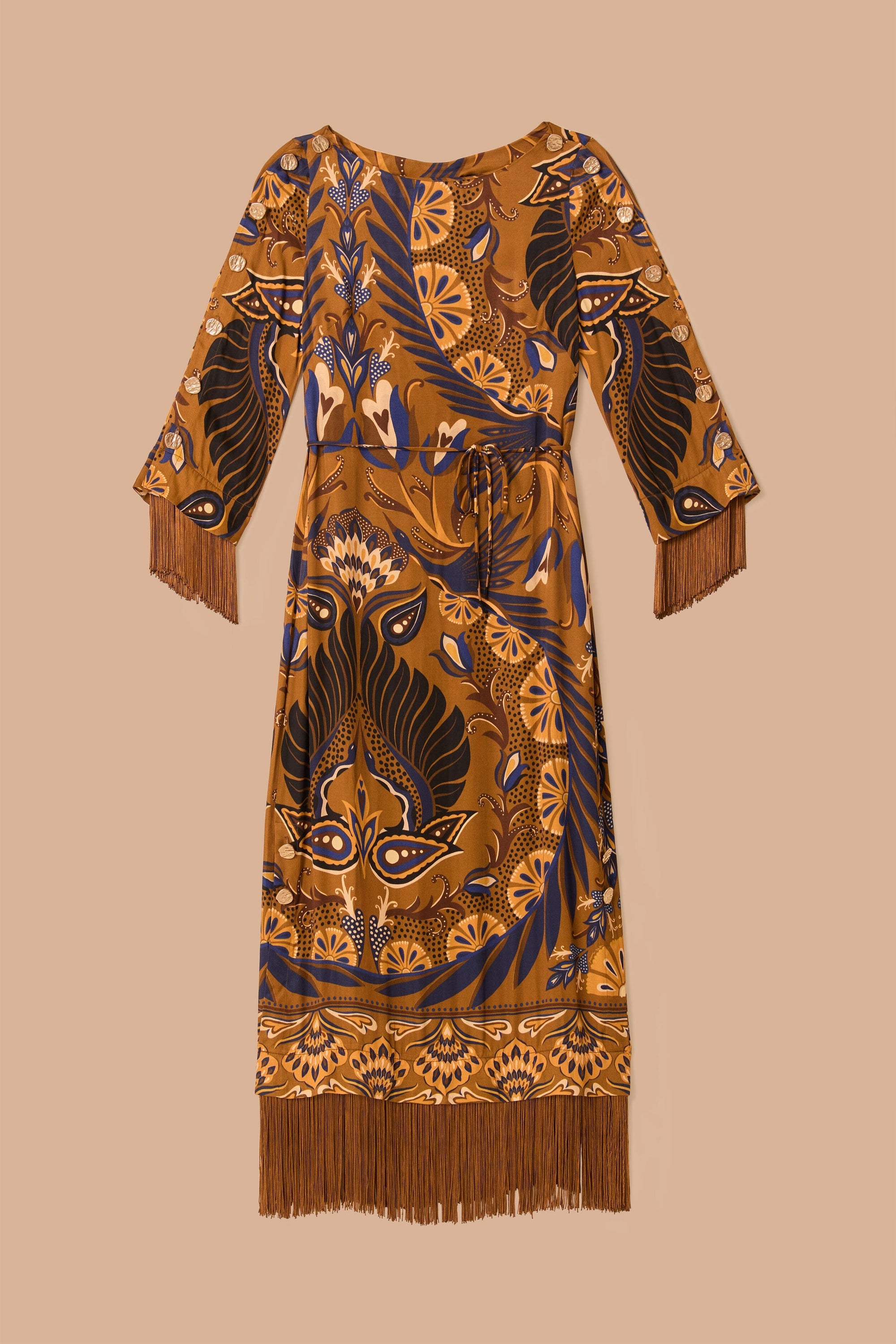 Robe longue à motif de cœurs - Marron