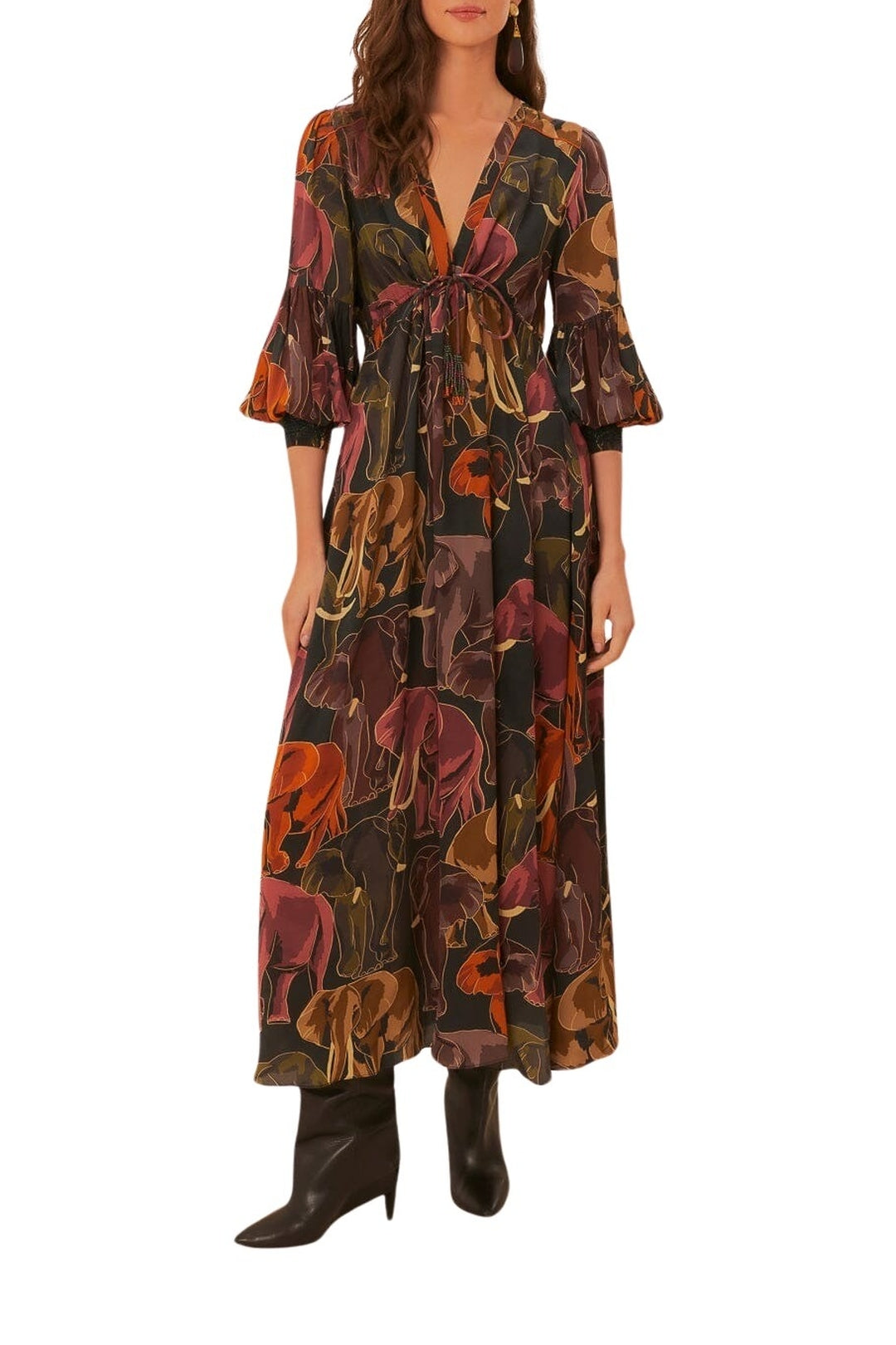 Robe longue Elephants - Marron