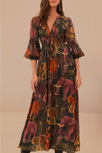 Robe longue Elephants - Marron