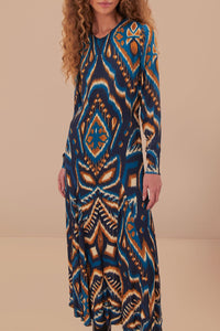 Robe longue à motif d'ananas - Bleu