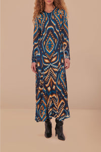 Robe longue à motif d'ananas - Bleu