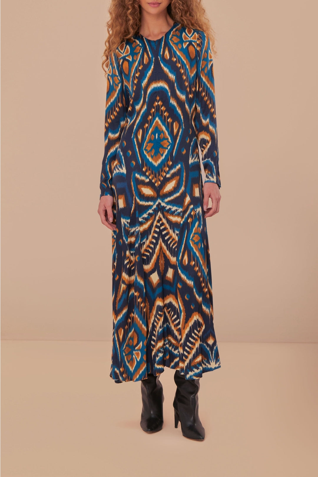 Robe longue à motif d'ananas - Bleu