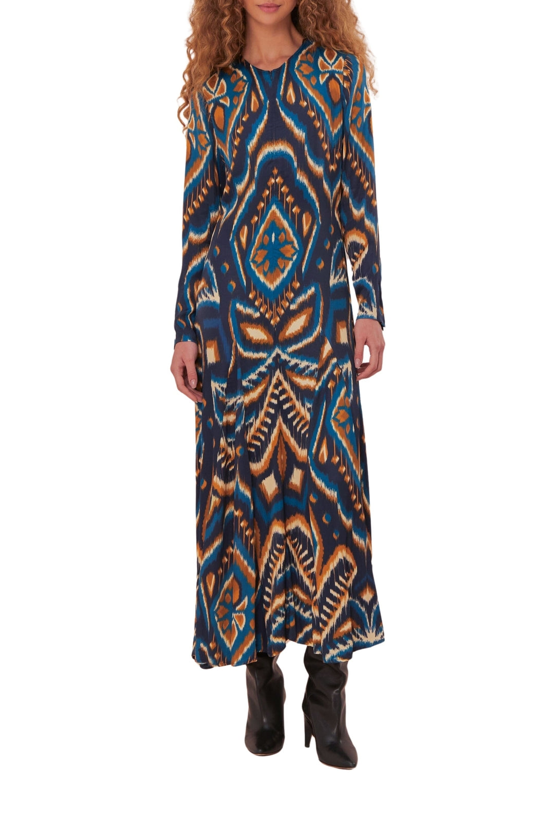 Robe longue à motif d'ananas - Bleu