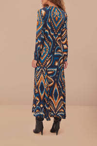 Robe longue à motif d'ananas - Bleu