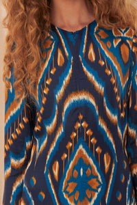 Robe longue à motif d'ananas - Bleu