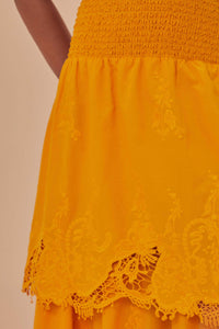 Jupe midi en dentelle à volants en coton - Orange