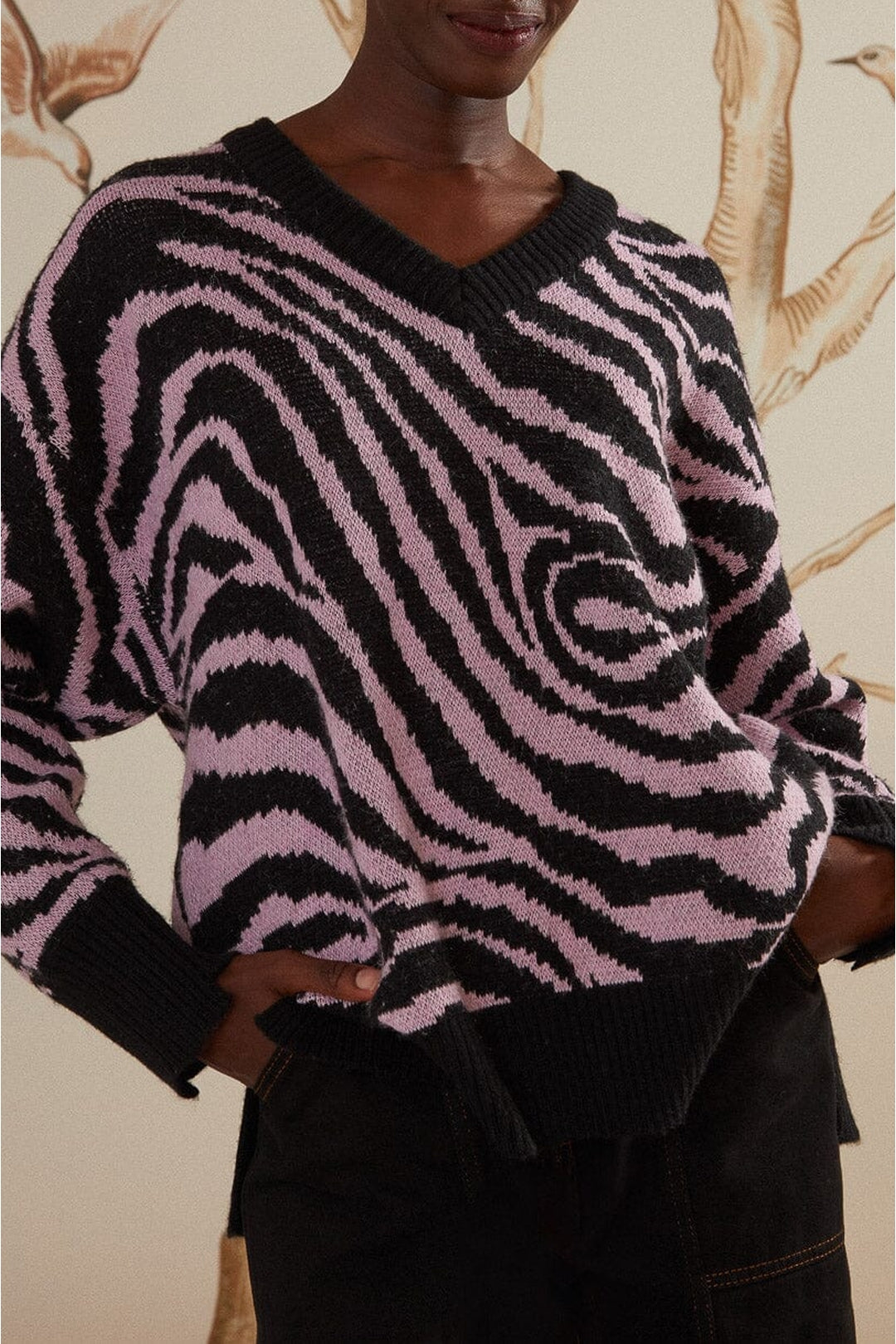 Pull peau de zèbre en maille - Noir
