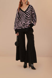 Pull peau de zèbre en maille - Noir