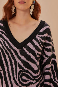 Pull peau de zèbre en maille - Noir