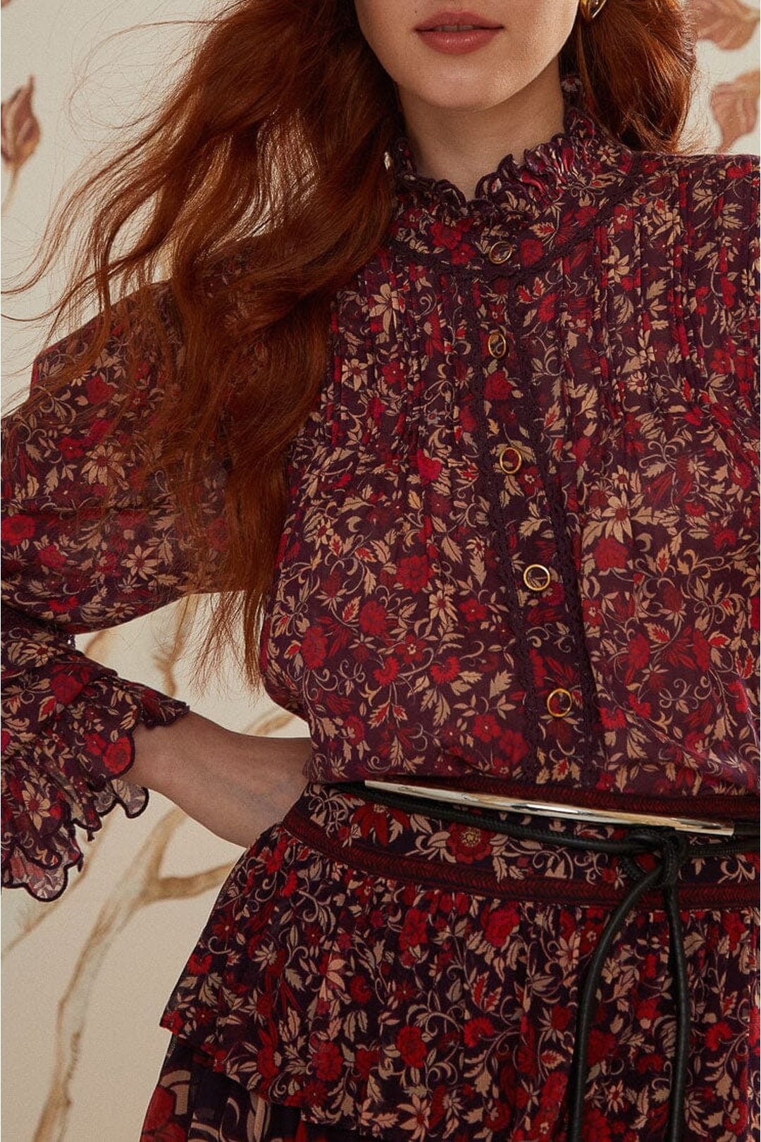 Blouse à manches longues Jardin Chelsea en coton - Bordeaux
