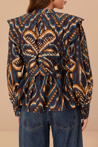 Blouse Ananas Ikat matelassée à manches longues en coton - Bleu