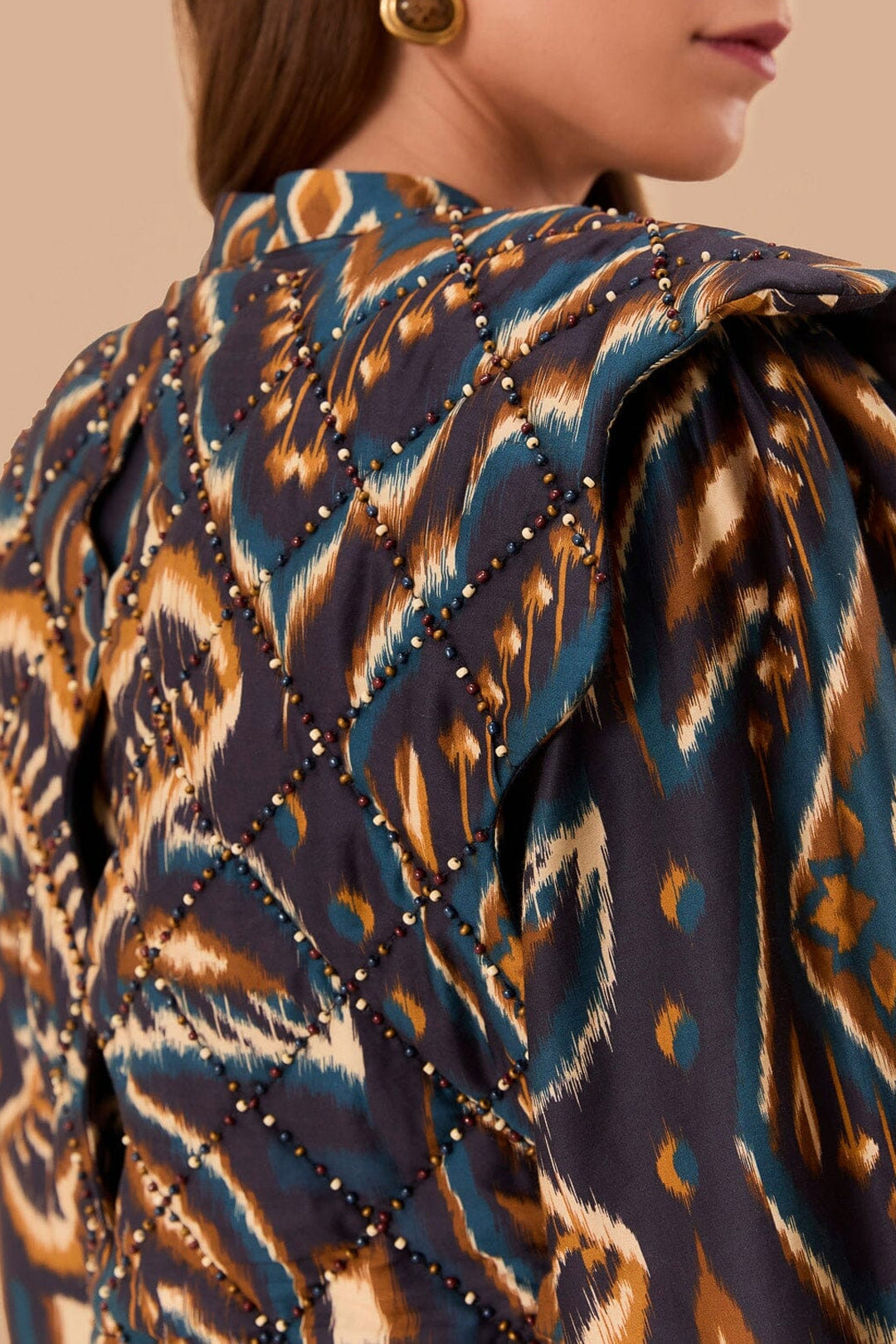 Blouse Ananas Ikat matelassée à manches longues en coton - Bleu