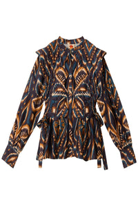 Blouse Ananas Ikat matelassée à manches longues en coton - Bleu