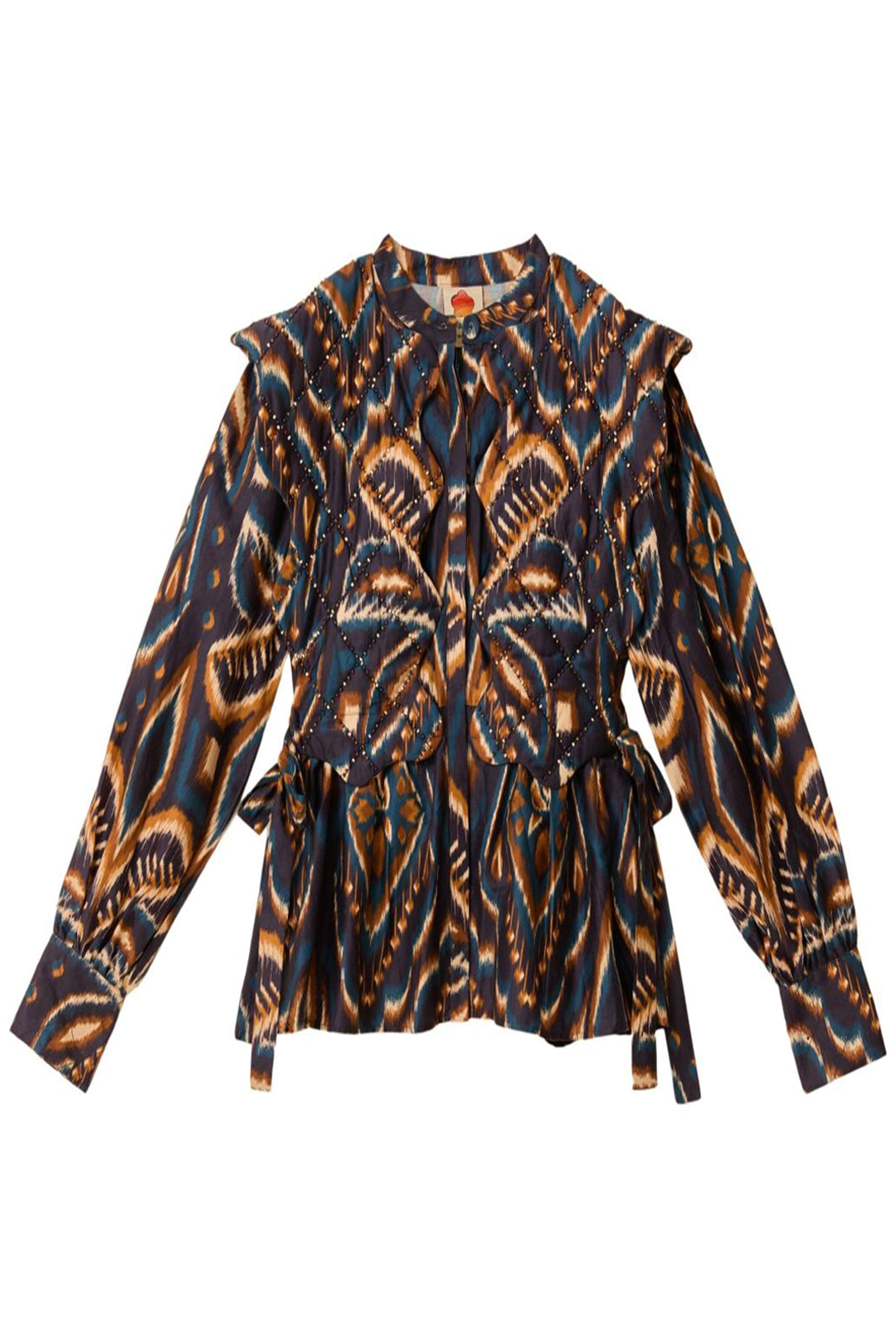 Blouse Ananas Ikat matelassée à manches longues en coton - Bleu