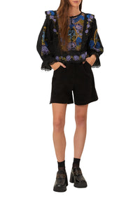 Short en velours côtelé en coton - Noir