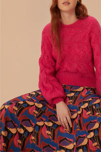 Pull maxi en maille torsadée - Rose