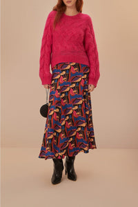 Pull maxi en maille torsadée - Rose