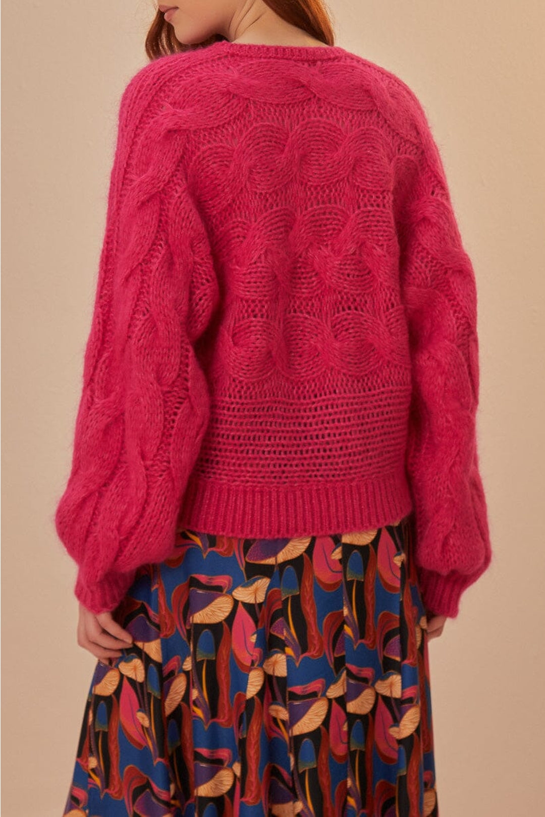 Pull maxi en maille torsadée - Rose