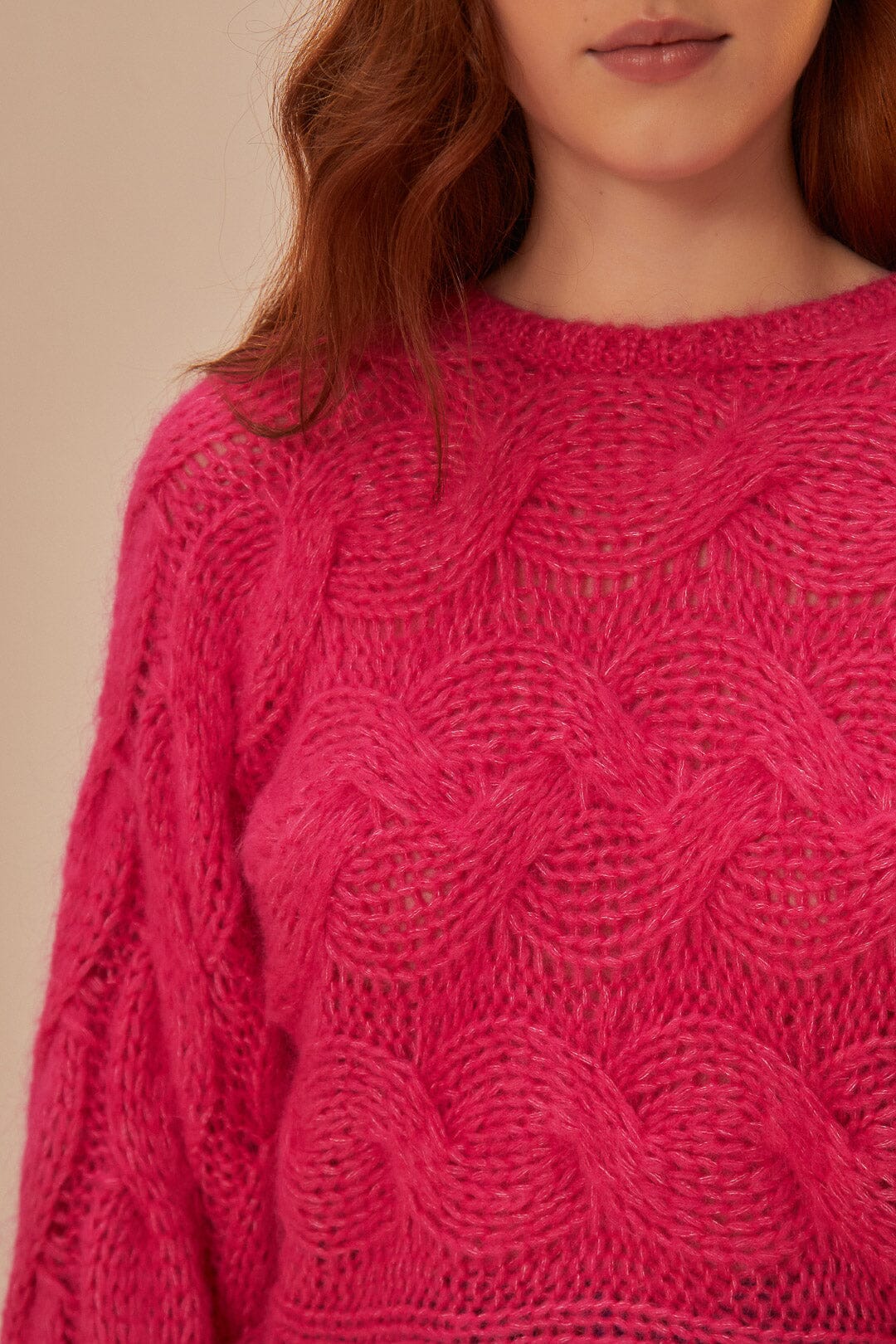 Pull maxi en maille torsadée - Rose