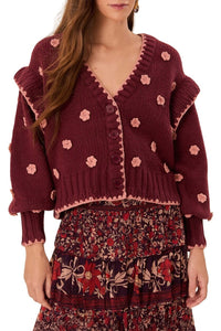 Cardigan Fleurs crochetées - Bordeaux