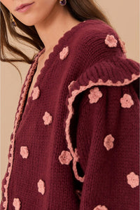 Cardigan Fleurs crochetées - Bordeaux